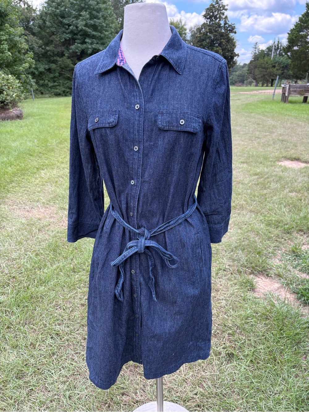 Talbots Dark Indigo Denim Shirt Dress with Self Tie Belt